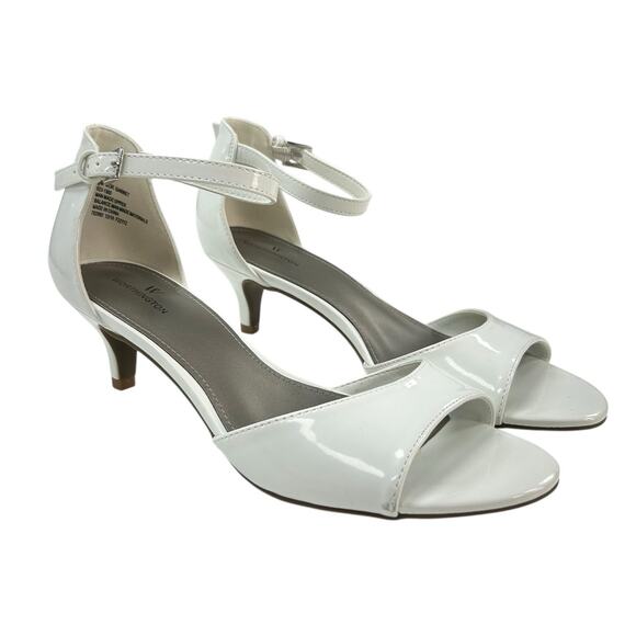 Worthington Glossy White Garnet Open Toe Kitten Heel Pumps Womens 9 - Picture 1 of 9